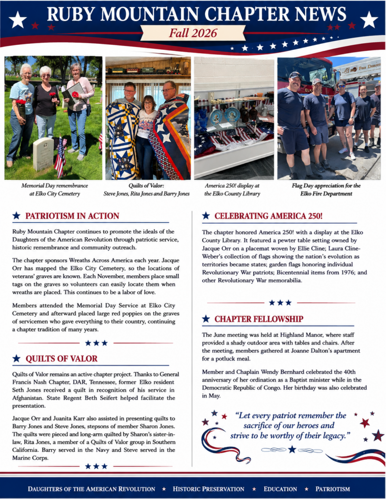 Ruby Mountain Chapter 2026 Fall Newsletter